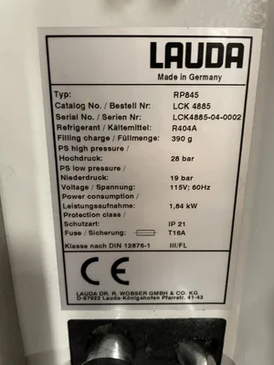 LAUDA RP845 REFRIGERATED WATER BATH CHILLER