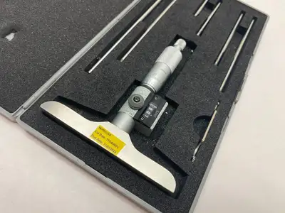 USED SPI MECHANICAL DEPTH MICROMETER 0-6" ROD SET, RATCHET STOP THIMBLE