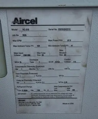 Used AIRCEL HC-010 Chillers Wisconsin US | Lemke Machinery Sales #1486379