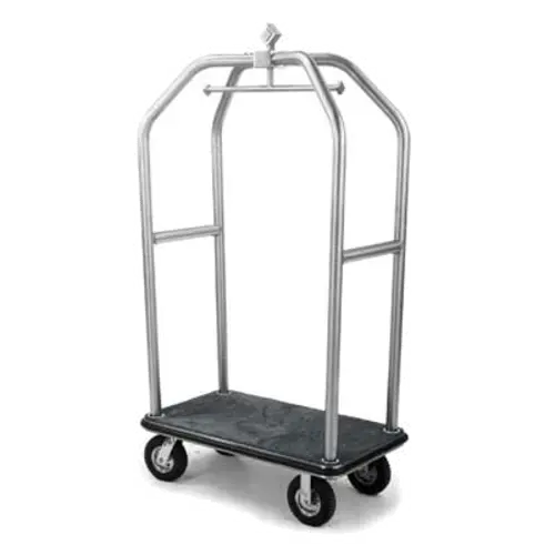 Forbes Industries Luggage Cart w/ (2) Push Bars & Carpeted Deck - 43"L x 24"W x 78"H, Diamond Textured Steel (2510-DT)