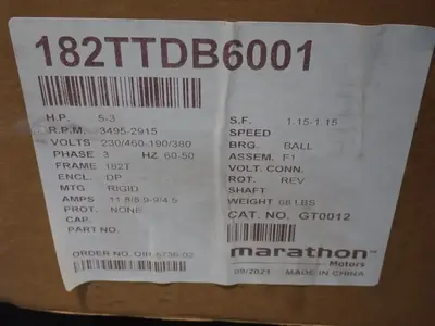 Used MARATHON MOTORS 182TTDB6001 Motors (misc) Ohio US | HGR 24 #912615