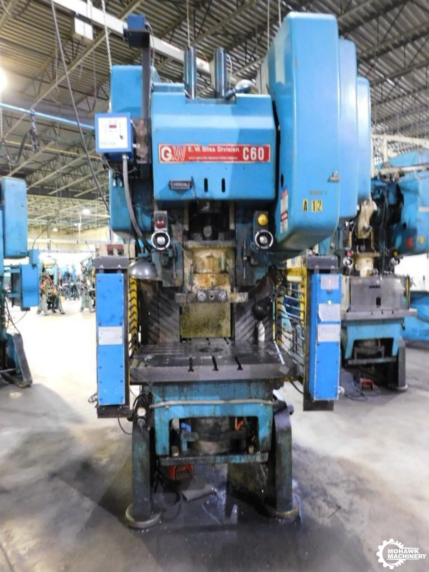 60 TON BLISS (EW) "C60" O.B.I. PRESS w/AIR CUSHION - 36” X 32” T-SLOTTED BOLSTER PLATE