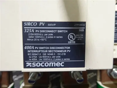 Socomec 27PV4032 SIRCO PV 325A Photovotaic Disconnect Switch Used