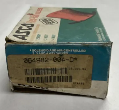 New | in-Stock ASCO 064982-004-D Solenoid Valves | Surplus Asset Holdings #1216290