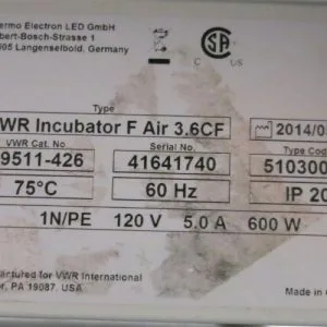 USED 2014 THERMO ELECTRON LED VWR INCUBATOR F AIR 3.6