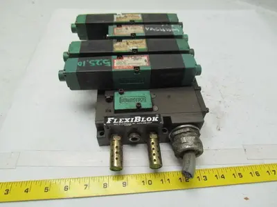 Flexiblok 5 Blocks w/ end caps and 4 numatics 081S Series Valves