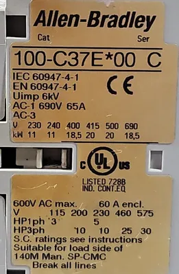 Allen-Bradley 100S-C37EJ04C (Complete Device) Safety Contactor. 4E-19