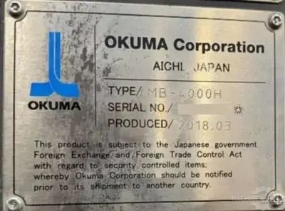 USED 2018 OKUMA MB-4000H