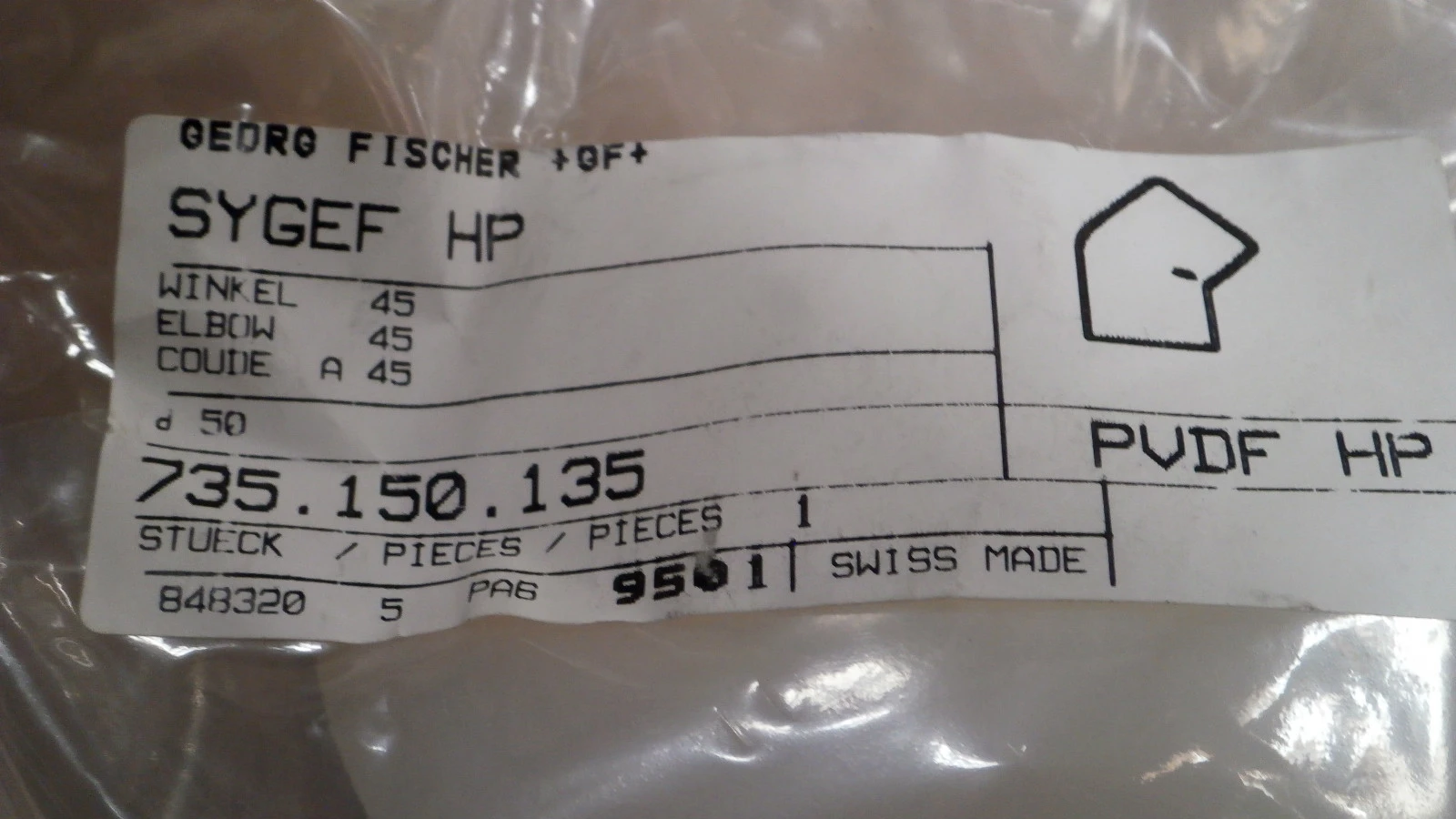 NEW George Fischer 735.150.135 PVDF HP D73 X D50 45 DE