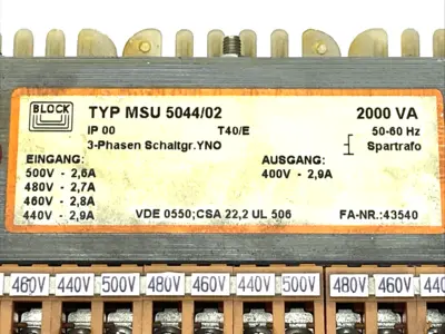 Used BLOCK Auto Transformer 408VA 500V to 230V 50/60Hz Transformers Michigan US | Maverick Industrial Sales #1402206