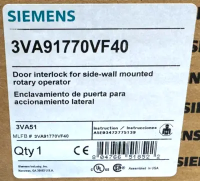 NEW SEALED SIEMENS 3VA9177-0VF40 SIDE MT. DOOR INTERLOCK 3VA91770VF40