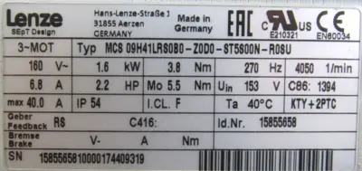 REFURBISHED LENZE GST05-2S-VBR-09HC41 SERVO MOTOR MCS09H41LRS0B0Z0D0ST5S00NR2SU
