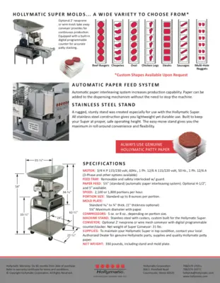 The Hollymatic Forming and Portioning Super Patty Machine