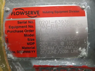 Durco pump model MK3 STD size 1K3x1.5-82/65RV , material CD4M with base and 575v Motor