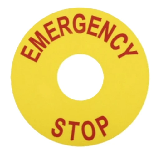 Eaton E22VA8 E22 Legend Plate, 22.5 mm, Yellow, EMERGENCY STOP [New]