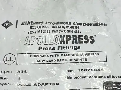 10075844 | Elkhart  Male Adapter Brass 1" Press x MPT - New Other