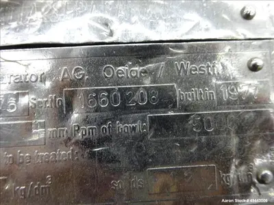 Used WESTFALIA BKA35-86-076 Disc Batch Centrifuges Illinois US | Aaron Equipment #84674