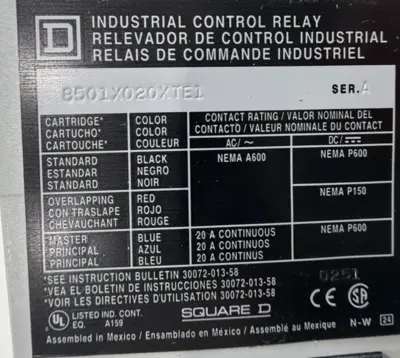NEW SQUARE D 8501X020XTE1 AC CONTROL RELAY