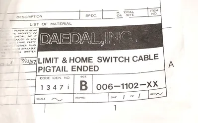 NEW PARKER 006-1102-XX CABLE SIZE B 0061102XX