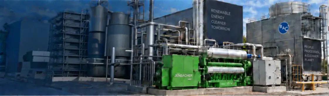 American Organic Energy facility, cooling tower and Jenbacher generator