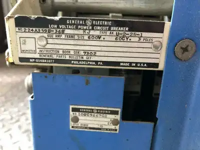 GE 224A3598-368 600A 3 Pole Low Power Circuit Air Breaker 600V 60Hz AK-2-25-1