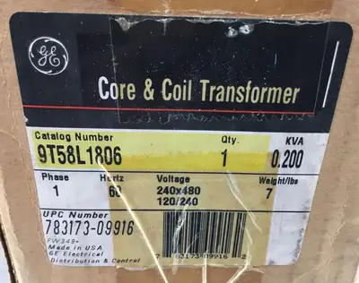 GENERAL ELECTRIC 9T58L1806 Core & Coil Transformer 1Ph 0.200 KVA 4C-20