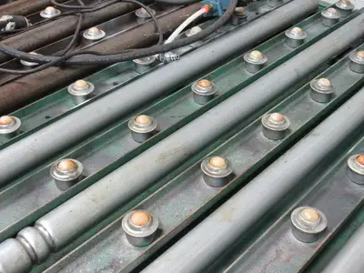 RAPISTAN 38-1/2"W x 46"L Pneumatic Lift Take Off Manual Discharge Conveyor