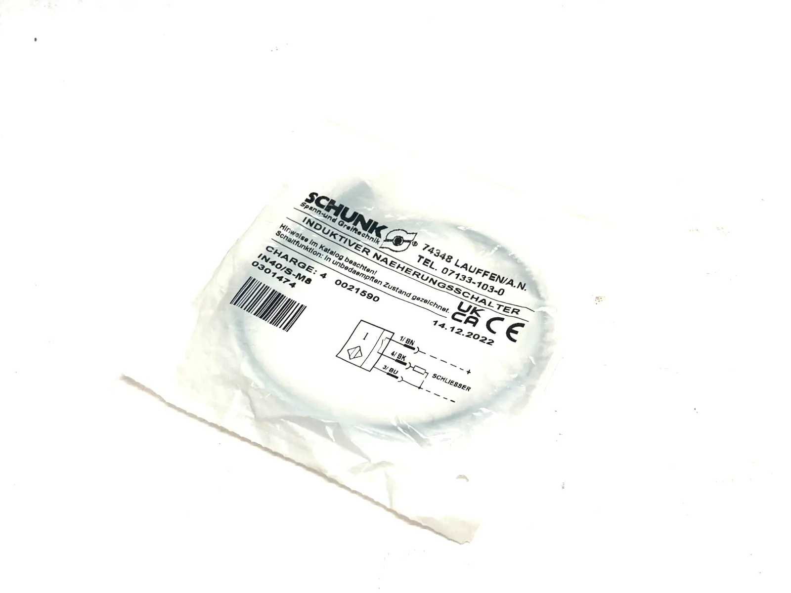 IN40/S-M8, 0301474 | Schunk IN40/S-M8 Inductive Proximity Switch 0301474 - New