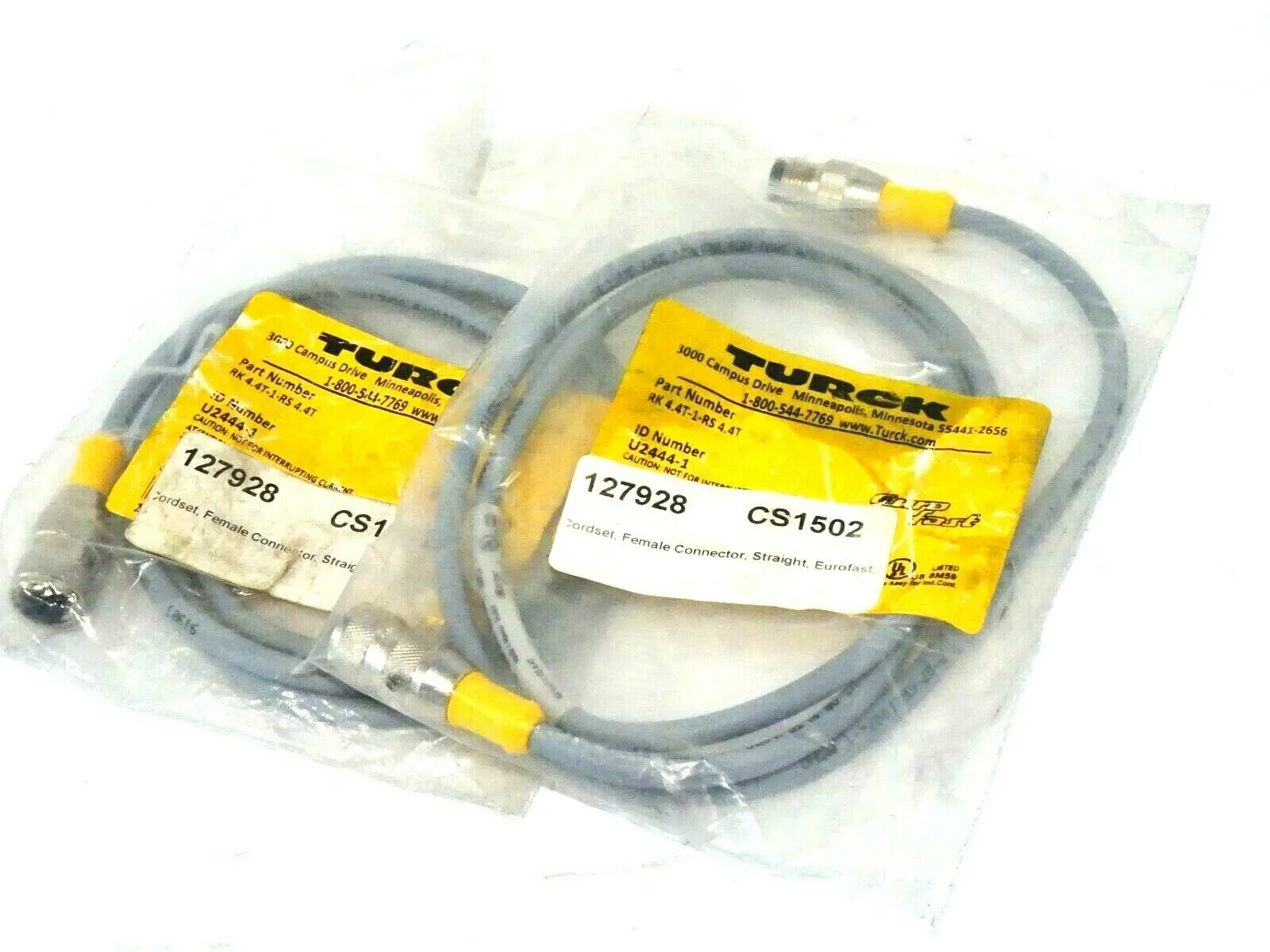 LOT OF 2 NEW TURCK RK 4.4T-1-RS 4.4T CORDSET U2444-1 RK44T1RS44T