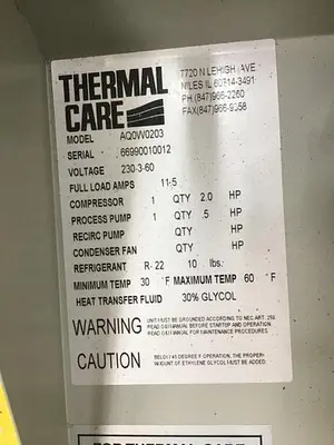 Used THERMAL CARE AQ0W0203 Chillers Michigan US | Ideal Machinery #591363