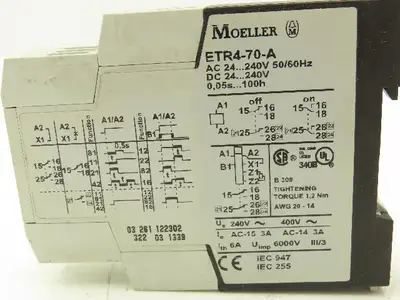 Moeller ETR4-70-A Timing Relay 24-240V AC/DC 0.05 Seconds To 100 Hours Lot of 2