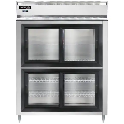 Continental D2RENSSSGDHD 57" Two Section Reach In Refrigerator, (4) Sliding Glass Doors, Top Compressor, 115v