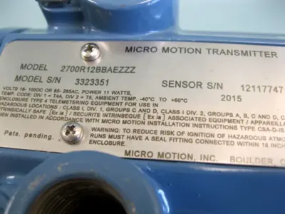 Used Micro Motion 2700 R12 BB AEZZZ Sensors New Hampshire US | Bitter End Trading #1452909