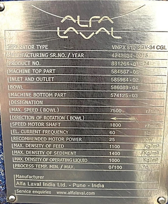 Alfa-Laval CLARA 200 hermetic clarifier module, 316SS.