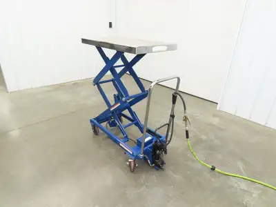 Vestil 800lb Air Hydraulic Mobile Scissor Lift Cart 49" Height 20x35" SS Top