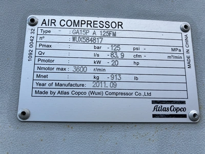 USED 2011 ATLAS COPCO GA15