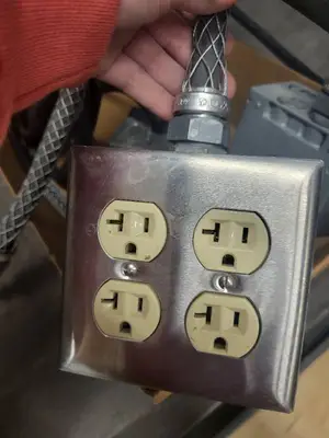 Lot of 3 Industrial Power Outlet Boxes with Cables and Plugs