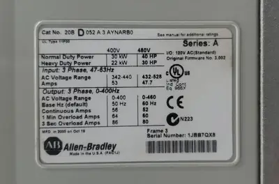 Used Allen-Bradley 20BD052A3AYNARB0 Variable Speed Drives | Palmetto Automation #1149330