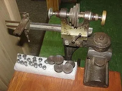 8026-385 Antique Boley (German) Treadle Powered Instrument Lathe, S/N: 2110