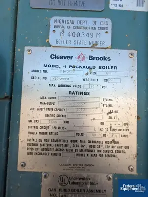 USED Cleaver-Brooks 59 HP Cleaver Brooks Water Tube Boiler, Model M4P-2500
