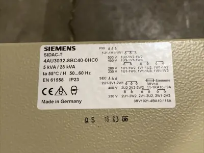 Used Siemens SIDAC-T Transformer, SITAS 3-Phase 5kVA/28kVA Transformers Michigan US | Maverick Industrial Sales #1396937