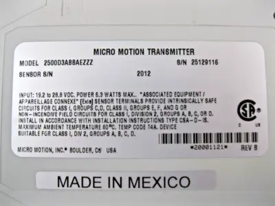 USED Micromotion 2500 D3ABBAEZZZ