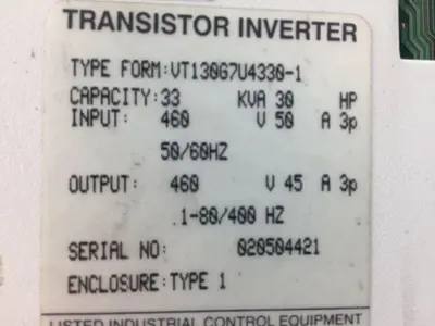 Toshiba VT130G7U4330-1 Transistor Inverter 560V 3 Phase (Read Description)