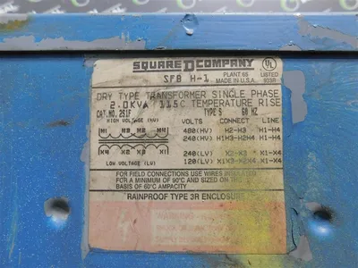Square D 2S1F Dry Type Transformer 2.0 kVA Pri 240/480 Sec 120/240 1Ph Used