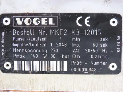 Vogel MKF2-K3-12015 Grease Lubrication Gear Pump  0.2 L/min 230V 3L Tank
