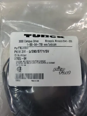 TURCK PKW 3M-5/S90/S771/SV (U0920-64) PicoFast PLC Cable. 5A-12/1