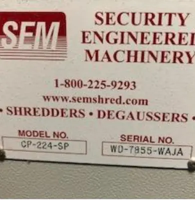 60 HP SEM Disintegrator Paper/ Media Shredder System