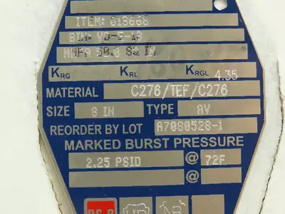 BS&B Safety Systems 013668 BIN:VD-E-13 Rupture Disk 8" Type AV 2.25 PSID @ 72°F