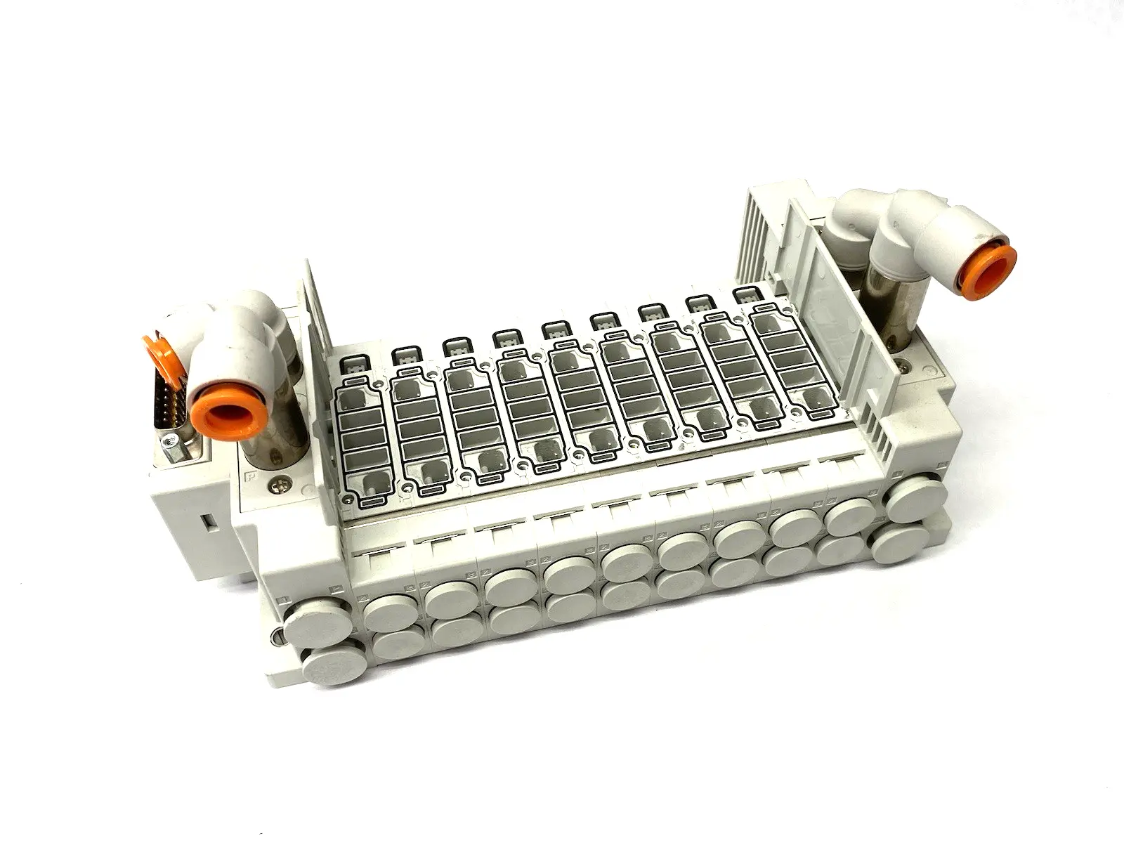 USED SMC 9-STATION PNEUMATIC MANIFOLD ASSEMBLY UNIT