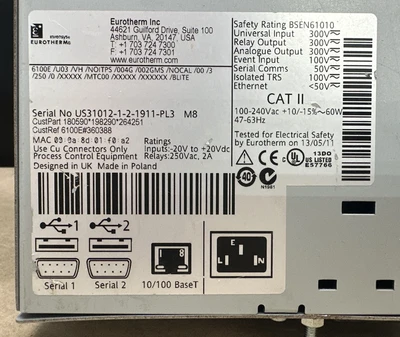 USED Eurotherm 6100E/U03/VH/NOITPS/004G/002GMS/NOCAL/00/3/250/0/XXXXX/MTC00